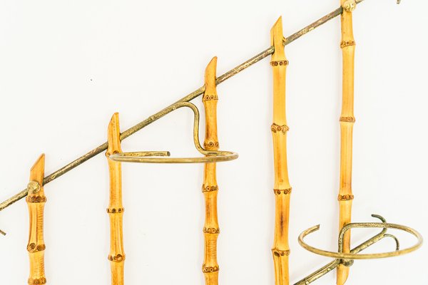 Small Bamboo and Brass Flowers Wall Shelf, Vienna, Austria, 1950s-SPD-1794170