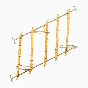 Small Bamboo and Brass Flowers Wall Shelf, Vienna, Austria, 1950s-SPD-1794170