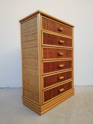 Small Bamboo & Rattan Chest of Drawers, 1970s-UIW-1210402