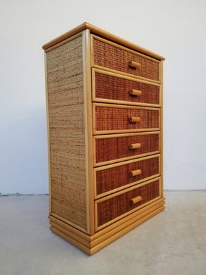 Small Bamboo & Rattan Chest of Drawers, 1970s-UIW-1210402