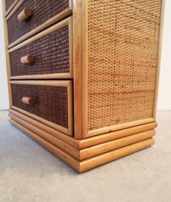 Small Bamboo & Rattan Chest of Drawers, 1970s-UIW-1210402