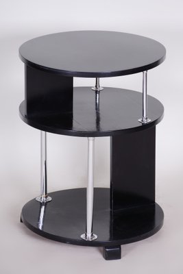 Small Bauhaus Black Round Side Table in Chrome-Plated Steel & Beech, 1930s-WHY-1767523