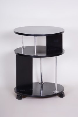 Small Bauhaus Black Round Side Table in Chrome-Plated Steel & Beech, 1930s-WHY-1767523