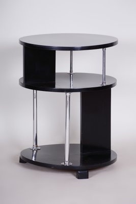 Small Bauhaus Black Round Side Table in Chrome-Plated Steel & Beech, 1930s-WHY-1767523