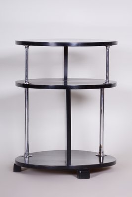 Small Bauhaus Black Round Side Table in Chrome-Plated Steel & Beech, 1930s-WHY-1767523