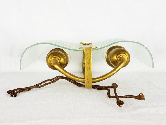 Small Bent Glass and Brass Sconces, 1940s, Set of 2-RD-1730058