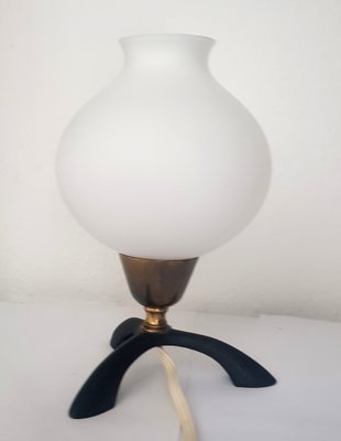 Small Black Opal Glass Table Lamp, 1950s-QDP-1396951