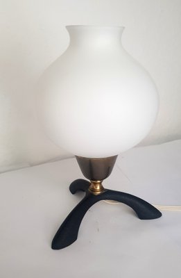 Small Black Opal Glass Table Lamp, 1950s-QDP-1396951