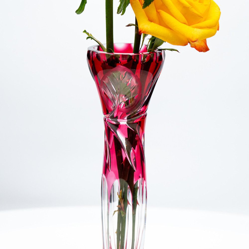 Small Bohemia Vase in Deep Rose Red Crystal, Czech Republic, 1960s