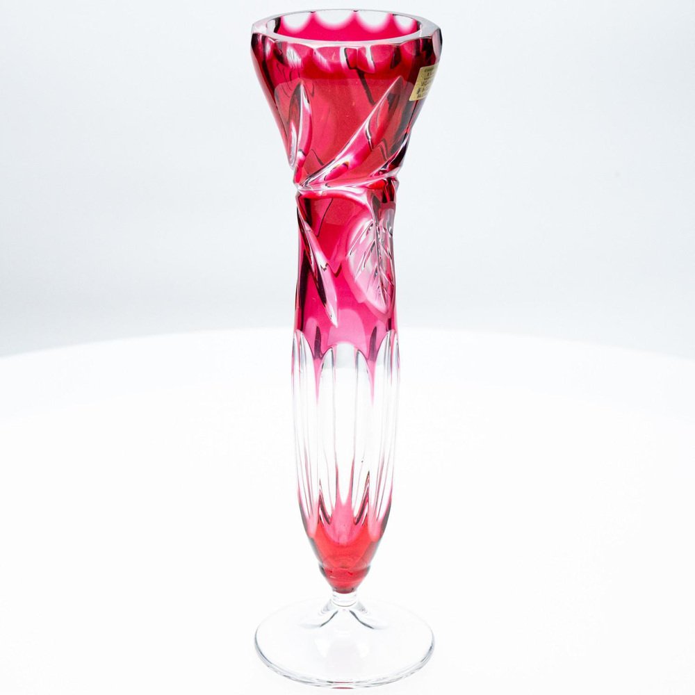 Small Bohemia Vase in Deep Rose Red Crystal, Czech Republic, 1960s