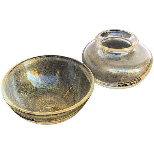 Small Bowls in Murano Glass with Gold from Arte Vetraria Muranese, Set of 2