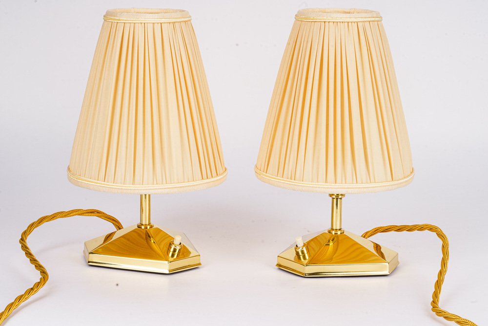 Small Brass Table Lamps with Fabric Shades, Vienna, Austria, 1960s, Set of 2