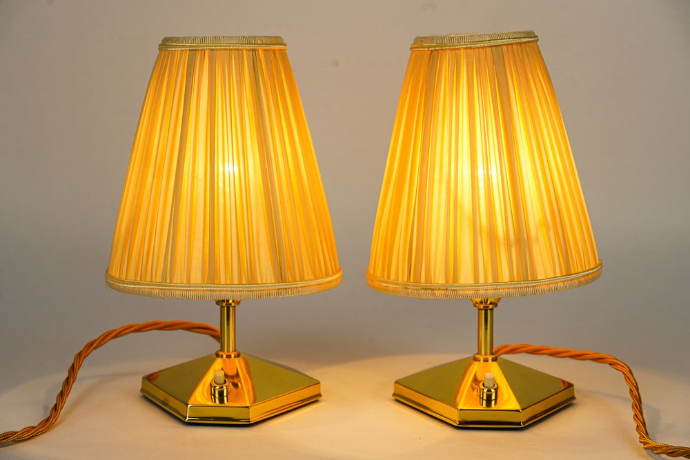 Small Brass Table Lamps with Fabric Shades, Vienna, Austria, 1960s, Set of 2