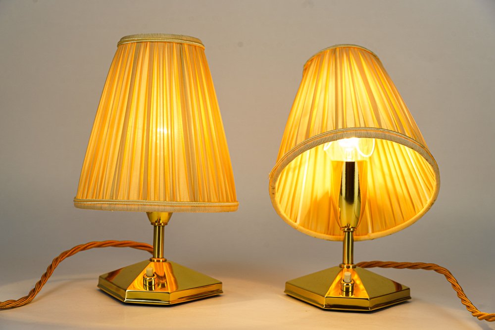 Small Brass Table Lamps with Fabric Shades, Vienna, Austria, 1960s, Set of 2