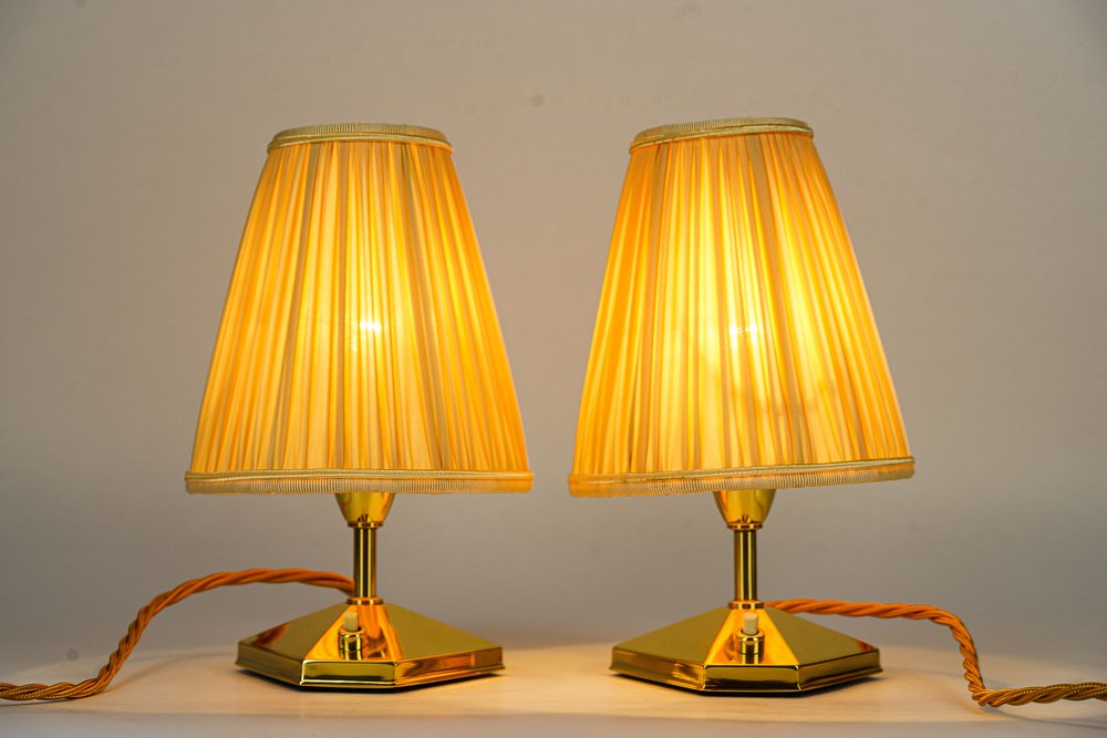 Small Brass Table Lamps with Fabric Shades, Vienna, Austria, 1960s, Set of 2