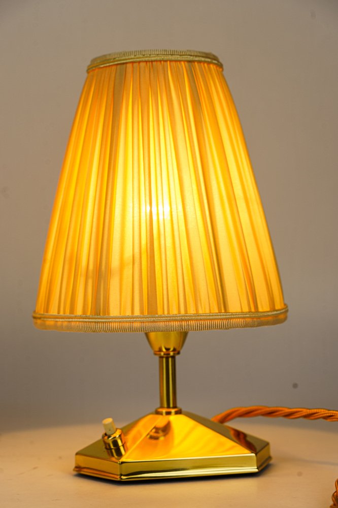 Small Brass Table Lamps with Fabric Shades, Vienna, Austria, 1960s, Set of 2