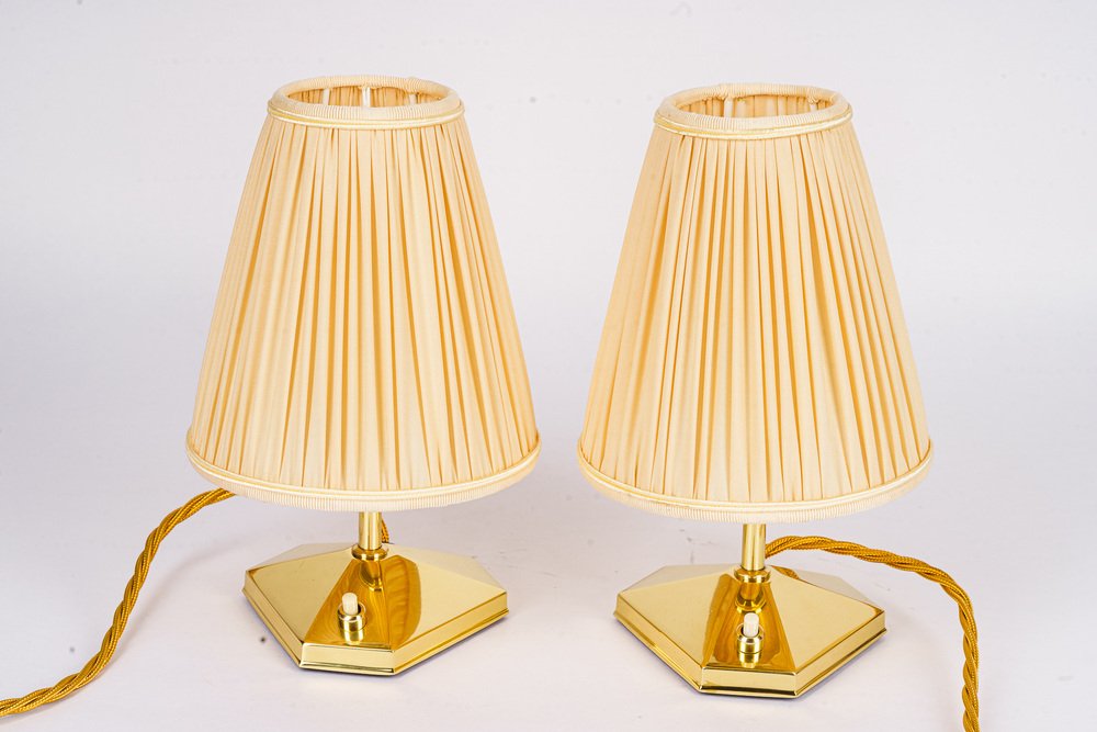 Small Brass Table Lamps with Fabric Shades, Vienna, Austria, 1960s, Set of 2