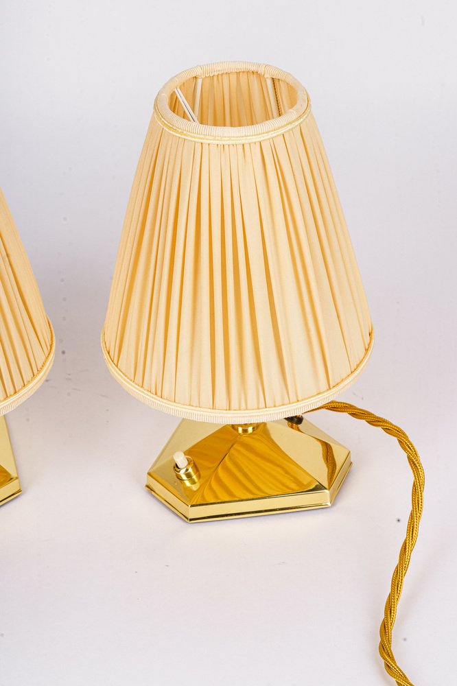 Small Brass Table Lamps with Fabric Shades, Vienna, Austria, 1960s, Set of 2