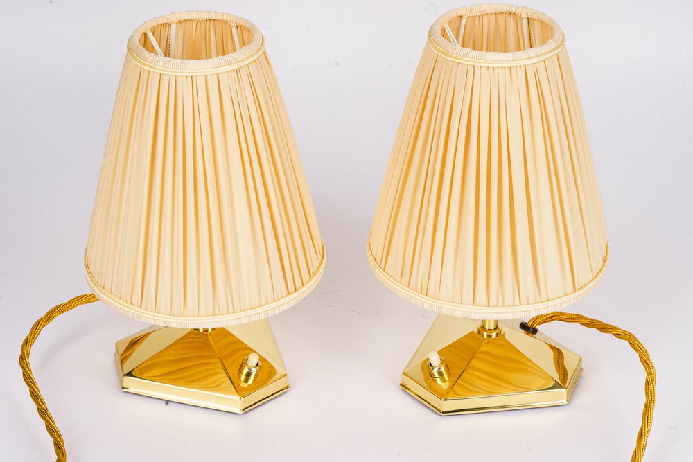 Small Brass Table Lamps with Fabric Shades, Vienna, Austria, 1960s, Set of 2