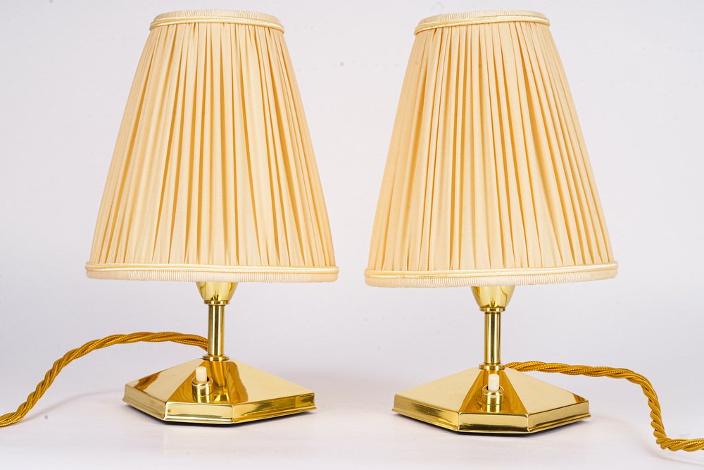 Small Brass Table Lamps with Fabric Shades, Vienna, Austria, 1960s, Set of 2