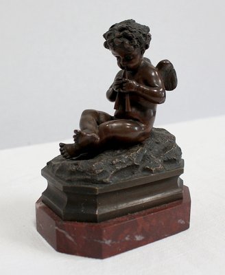 Small Bronze Cherub on Marble Base, Late 19th Century-RVK-1030455