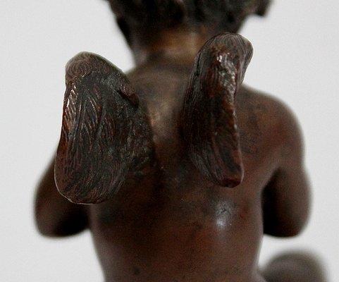 Small Bronze Cherub on Marble Base, Late 19th Century-RVK-1030455