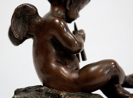 Small Bronze Cherub on Marble Base, Late 19th Century-RVK-1030455