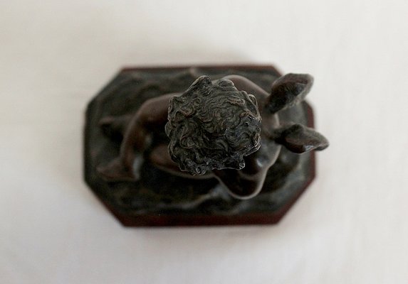 Small Bronze Cherub on Marble Base, Late 19th Century-RVK-1030455