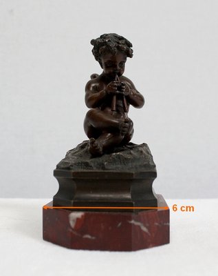 Small Bronze Cherub on Marble Base, Late 19th Century-RVK-1030455