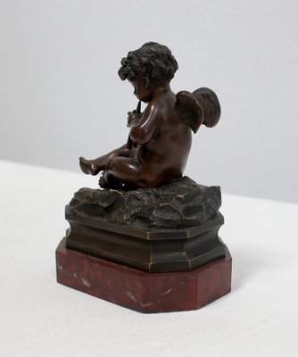 Small Bronze Cherub on Marble Base, Late 19th Century-RVK-1030455