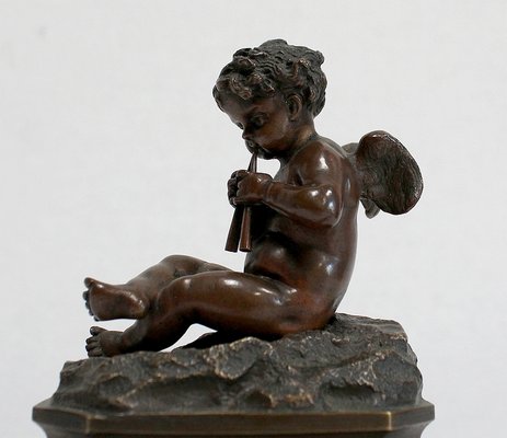 Small Bronze Cherub on Marble Base, Late 19th Century-RVK-1030455