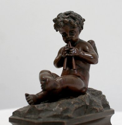 Small Bronze Cherub on Marble Base, Late 19th Century-RVK-1030455