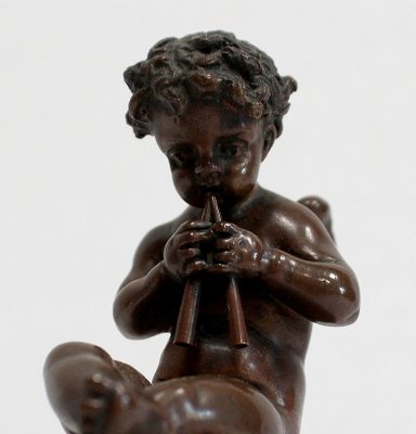 Small Bronze Cherub on Marble Base, Late 19th Century-RVK-1030455