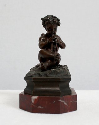 Small Bronze Cherub on Marble Base, Late 19th Century-RVK-1030455