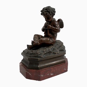 Small Bronze Cherub on Marble Base, Late 19th Century-RVK-1030455