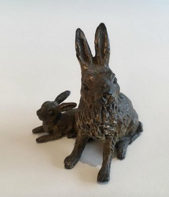 Small Bronze Figure of Rabbit and Kit, 1880s-BA-658259