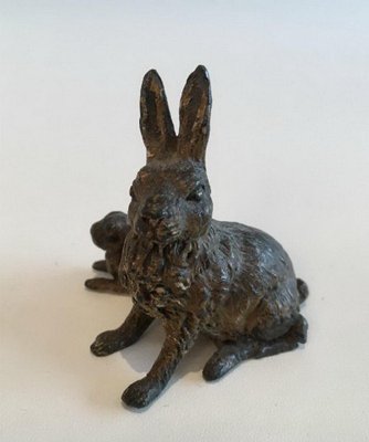 Small Bronze Figure of Rabbit and Kit, 1880s-BA-658259