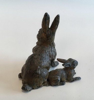 Small Bronze Figure of Rabbit and Kit, 1880s-BA-658259