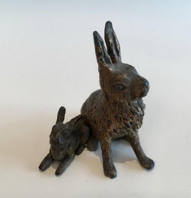 Small Bronze Figure of Rabbit and Kit, 1880s-BA-658259