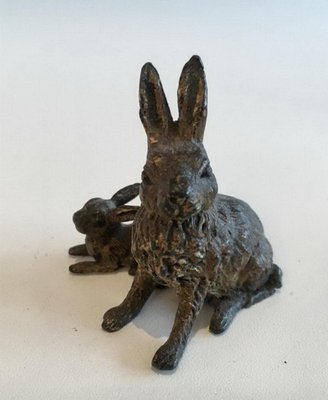 Small Bronze Figure of Rabbit and Kit, 1880s-BA-658259