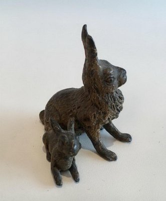 Small Bronze Figure of Rabbit and Kit, 1880s-BA-658259