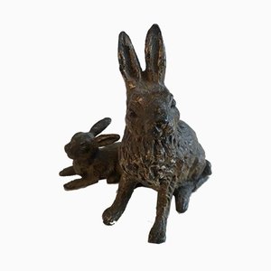 Small Bronze Figure of Rabbit and Kit, 1880s-BA-658259