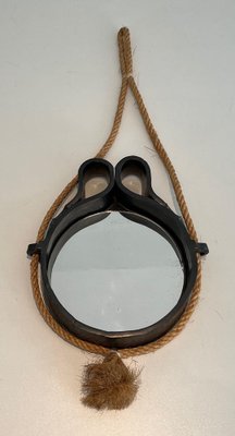 Small Ceramic and Rope Mirror, 1970s-BA-1622469