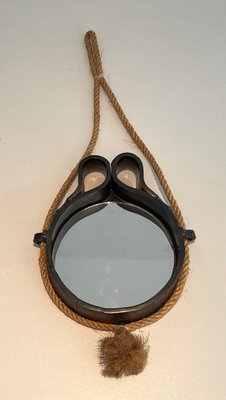 Small Ceramic and Rope Mirror, 1970s-BA-1622469