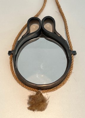 Small Ceramic and Rope Mirror, 1970s-BA-1622469