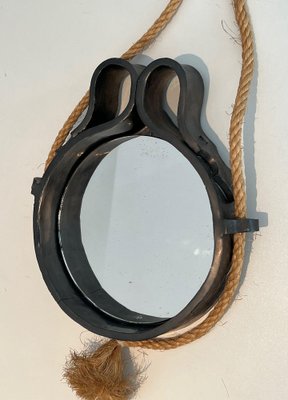 Small Ceramic and Rope Mirror, 1970s-BA-1622469