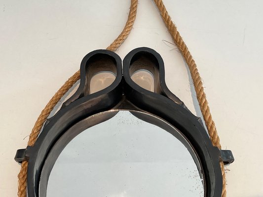 Small Ceramic and Rope Mirror, 1970s-BA-1622469