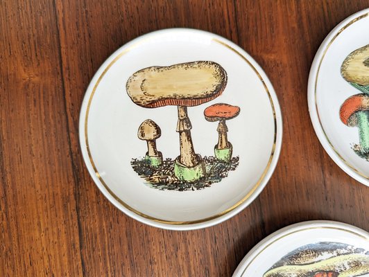 Small Ceramic Coaster with Mushrooms by Bucciarelli, Milano, 1950s, Set of 7-RD-2032118