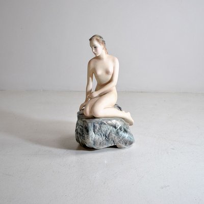 Small Ceramic Statue of the Little Mermaid on the Rock by Bertetti Torino-JQO-810900