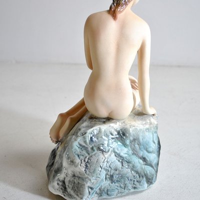 Small Ceramic Statue of the Little Mermaid on the Rock by Bertetti Torino-JQO-810900